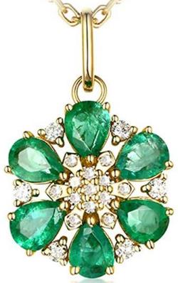 18K Yellow Gold Teardrop Flowers 0.85ct Pear Emerald Necklace Wedding Jewelry Bride