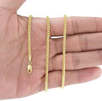 10K Yellow Gold Solid 2.2mm Rounded Franco Wheat Chain Pendant Necklace