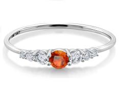 0.35 Ct Round Orange Natural Sapphire & Lab Grown Diamond 10K White Gold Engagement Ring Orange Sapphire or Citrine
