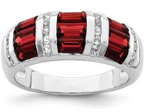 925 Sterling Silver Baguette Red Garnet White Topaz Band Ring Size 6.00