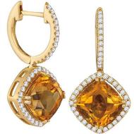 Dazzlingrock Collection 4.87 Carat (ctw) Cushion Natural Citrine Diamond Dangle Earrings in 14K Yellow Gold