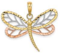 14k Tri Color Yellow White Gold Dragonfly Beaded Wings Pendant Charm Necklace Insect Fine Jewelry For Women Gifts For Her