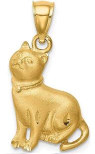 14k Yellow Gold Cat Pendant Charm Necklace Animal Fine Jewelry For Women Gifts For Her