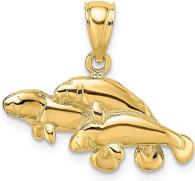 14k Yellow Gold Triple Manatee Pendant Charm Necklace Sea Life Fine Jewelry For Women Gifts For Her
