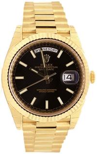 Rolex Day-Date 40 Black Diagonal Motif Index Dial 418 Yellow Gold Mens Watch 228238