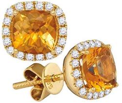 1.75 Carat (ctw) Princess Natural Citrine Diamond Stud Earrings 14K Yellow Gold