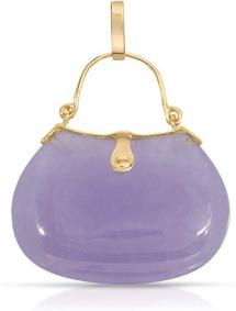 14K Yellow Gold Genuine Jade or Mother of Pearl Purse with Lock Pendant