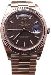 Rolex Day-Date 40mm Chocolate Diagonal Motif Dial Rose Gold Watch 228235