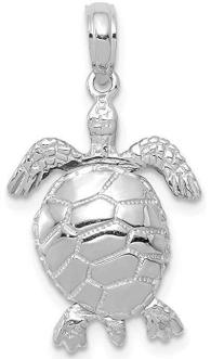 10k White Gold 3 D Moveable Turtle Pendant Charm Necklace Sea Life Fine Jewelry For Women Gifts For Her
