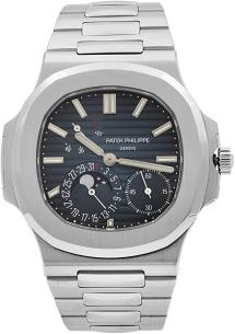 Patek Philippe Nautilus Moon Phase Blue Striped Dial Steel Watch