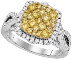 14kt White Gold Womens Round Canary Diamond Cluster Twist Ring