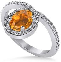 Citrine and Diamond Nouveau Oval Shaped Ring 18K White Gold (1.36 ctw)
