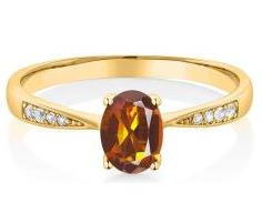 0.76 Ct Oval Orange Red Madeira Citrine White Diamond 10K Yellow Gold Ring