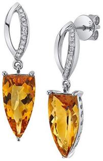4.6Cts Half-Marquise Natural GemStone and Diamond - Drop Earring for Women in 14K Gold with Prong Setting and Post Back