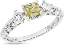0.88 Ct. Natural Fancy Yellow Radiant Diamond Engagement Ring in Solid 18k White Gold