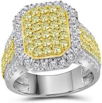 14kt White Gold Womens Round Canary Diamond Rectangle Cluster Ring