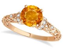 18k Gold (1.62ct) Citrine and Diamond Antique-Style Engagement Ring