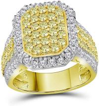 14kt Yellow Gold Womens Round Canary Diamond Rectangle Cluster Ring