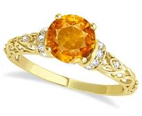 (1.62ct) 14k Yellow Gold Citrine and Diamond Antique-Style Engagement Ring