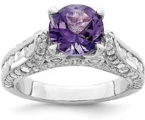 925 Sterling Silver 8mm Purple Amethyst White Topaz Band Ring Size 8.00