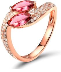 Rose Gold Natural Pink Tourmaline Diamonds Ring Engagement Promise for Women