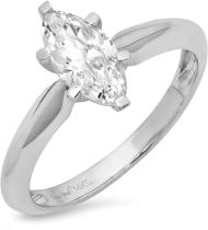 1.50 ct Brilliant Marquise Cut Solitaire Lab Created White Sapphire 6-Prong Engagement Anniversary Ring Solid Real 14k White Gold