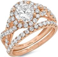 2.34ct Round Cut Halo Split Shank Solitaire with Accent Moissanite and Simulated Diamond Engagement Promise Ring Band set 14k Rose Gold