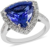 Trillion AAAA Blue Tanzanite White Diamond Halo Ring Jewelry