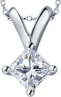 18K Platinum Women Necklace Pendant 0.3ct Diamond V Princess Cut White