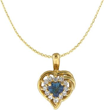 Natural Alexandrite and Diamond Heart Shape Pendant in 14K Gold