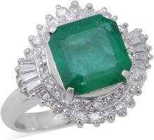 900P Platinum Octagon Emerald White Diamond Bridal Anniversary Halo Ring Jewelry for Women Size 6 Ct 3.2