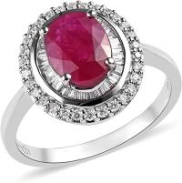 950 Platinum Oval AAAA Ruby White Diamond Halo Ring Jewelry for Women Ct 2.3 E-F Color Vs1-Vs2 Clarity