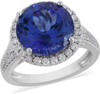 Round AAAA Blue Tanzanite White Diamond Halo Ring Jewelry for Women