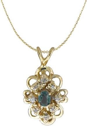 Natural Alexandrite Diamonds Necklace Pendant in 14 K Yellow Gold
