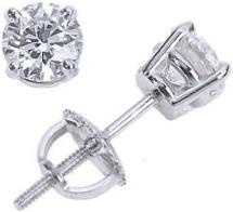 2 Carat GIA Certified Solitaire Diamond Stud Earrings Round Brilliant Shape 4 Prong Screw Back (D Color, IF Clarity, 2 ctw)