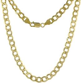 Hollow 10k Yellow Gold 2.5mm - 7mm Cuban/Curb Link Chain Necklace for Men & Women 16-24 inch
