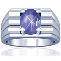 Platinum Oval Cut Natural Blue Star Sapphire Mens Ring