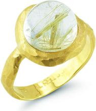 Gemstone Inclusions 14K Yellow Gold 3.18ct TGW Rutilated Quartz and Diamond Ring