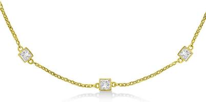 Women's Princess-Cut Diamond Station Necklace 14k Yellow Gold (4.00ct)