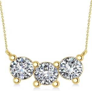 (3.00ct) 14k Yellow Gold Three Stone Diamond Pendant Necklace
