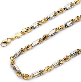 Wellingsale 14k Two Tone Yellow and White Gold Solid 7.5mm Figarope Chain Necklace