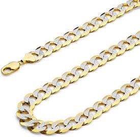 14k Yellow Gold Solid 14mm Cuban White Pave Diamond Cut Chain Necklace