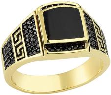 14kt Yellow Gold and Onyx Mens Signet Band Ring