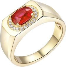 1.1 Carat Natural Ruby Wedding Ring for Men 14K Yellow Gold with Genuine Diamond