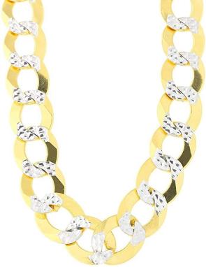 14k 2 Tone Yellow And White Gold Curb Chain Necklace, 12.2mm