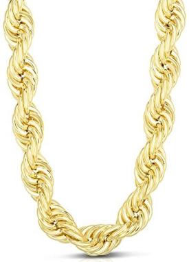 14k Yellow Solid Gold Rope Chain Necklace, 12mm, 26 Inches
