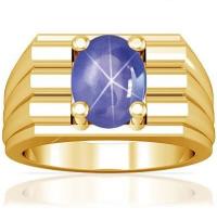 18K Yellow Gold Oval Cut Blue Star Sapphire Mens Ring