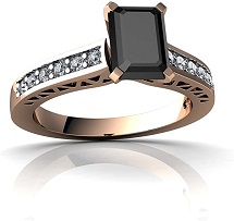 14kt Gold Onyx and Diamond 7x5mm Emerald Cut Art Deco Ring