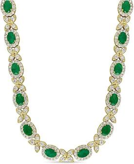 18k Gold 6 ct TGW Emerald and Diamonds Fashion Necklace