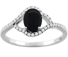 14K Gold Diamond Natural Black Onyx Engagement Ring